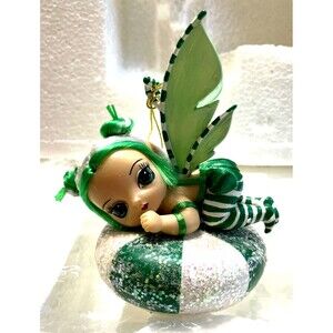 Green Christmas Fairy Figurine Peppermint Candy Fantasy Ashton Drake With Tag